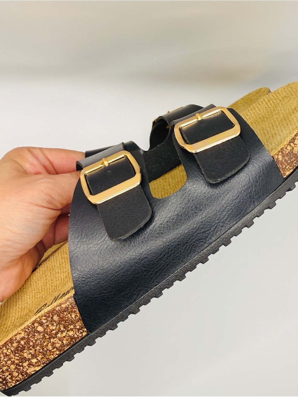 NWT Classic Double Buckle Black Cork Footbed Sandals - Size 6 - Picture 6 of 8